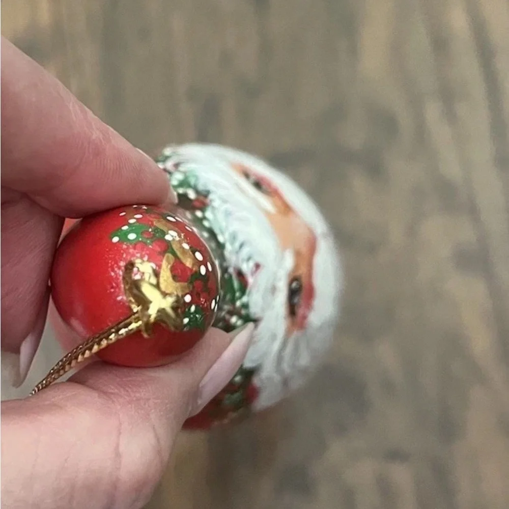 Handpainted Gourd Santa Christmas Ornament Artist signed
